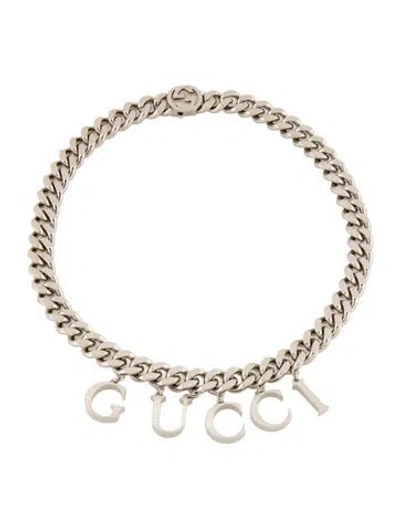 Pre-owned Gucci Script Choker Necklace, 18.5" In Multi