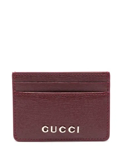 Gucci Script Leather Card Holder In Red