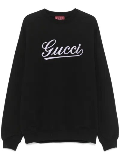 Gucci Script-embroidered Sweater In Black