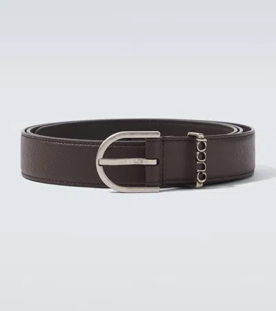 Gucci Script Leather Belt In Brown