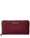 Gucci Script Logo Leather Zip Around Wallet In Red