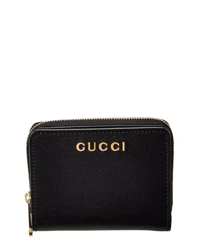 Gucci Mini Logo-script Leather Wallet In Black