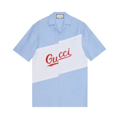 Pre-owned Gucci Script Oversize Bowling Shirt 'sky Blue/mix' | Men's Size 46