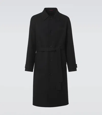 Gucci Script Wool And Cashmere Coat In Black