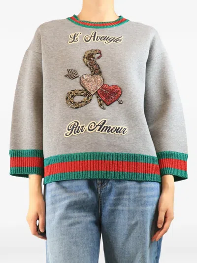 Pre-owned Gucci Scuba Beaded Sweatshirt In Grey