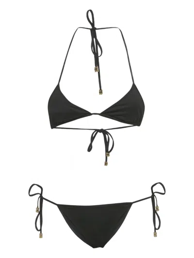 Pre-owned Gucci Self-tie Bikini In Black