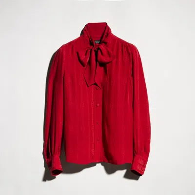 Gucci Self-tie Bow Silk Blouse With Covered Buttons In Red