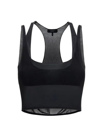 Gucci Semi-sheer Viscose Tank Top In Black
