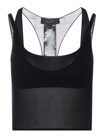 Gucci Semi-transparent Top In Technical Fabric In Black