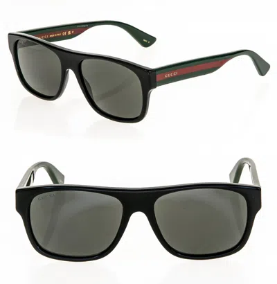 Pre-owned Gucci Sensual Romantic 0341 Black Green Stripe Polarized Sunglasses Gg0341s 002 In Gray