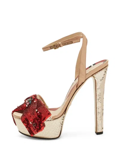 Pre-owned Gucci Sequin Crystal-embellished Sandals In Gold