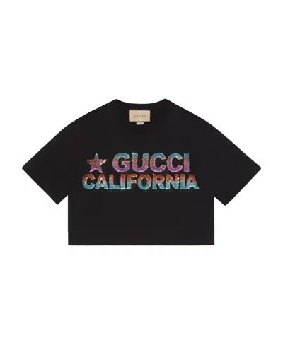 Gucci Sequin Embellished Cropped T-shirt In Black