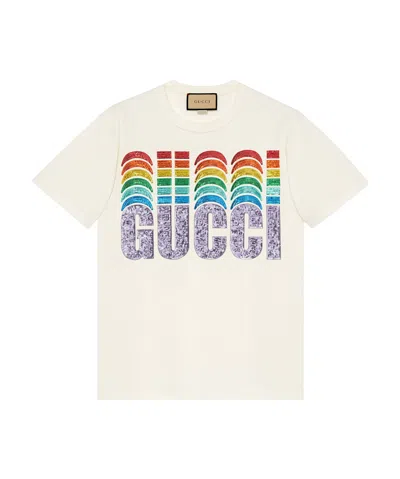 Gucci Sequin-embellished Short-sleeve T-shirt In White
