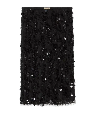 Gucci Sequin Embroidered Lace Skirt In Black