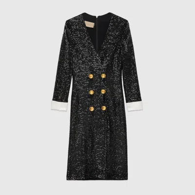 Gucci Sequin-embroidered Viscose Dress In Black