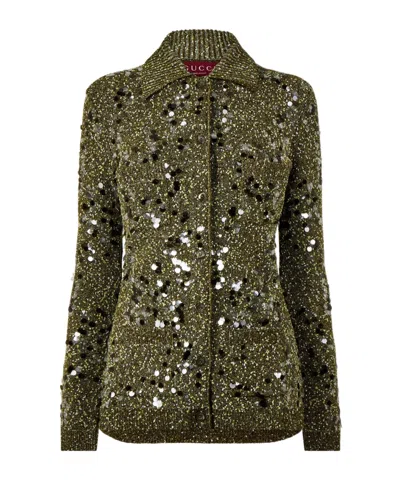 Gucci Sequin Knit Cardigan In Green
