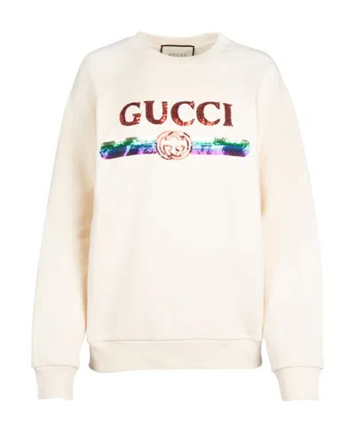 Gucci Sequin Logo Sweatshirt In White
