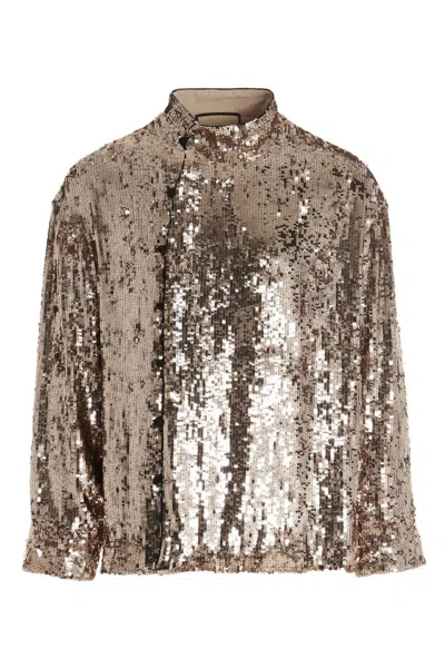 Gucci Sequin Shirt Shirt And Blouse Silver In Brown