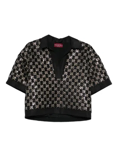 Gucci Women Lightweight Lame Wool Tweed Top In Black