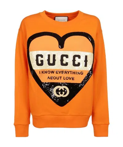 Gucci Sequined Heart Logo Sweater In Orange