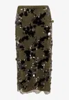 Gucci Womens Sequin-embellished Mid-waist Woven Midi Skirt Deep Oil Mix In Green
