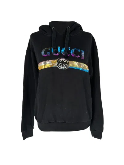 Pre-owned Gucci Sequined Logo Hoodie In Black