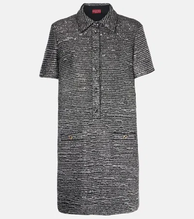 Gucci Sequined Polo Dress In Black/silver