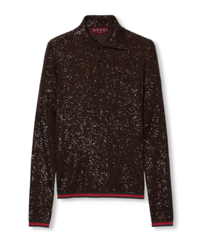 Gucci Sequined Polo Shirt In Black