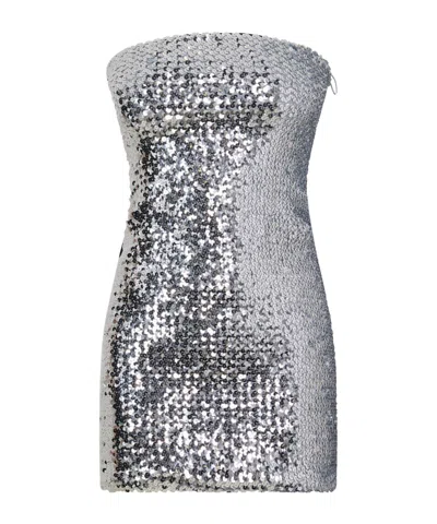 Gucci Sequined Strapless Mini Dress In Gray