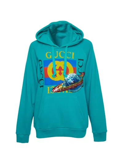 Pre-owned Gucci Sequin-embellished Hoodie In 蓝色