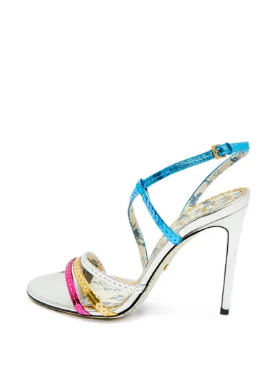 Pre-owned Gucci Sequin-embellished Slingback Heeled Sandals In Silver