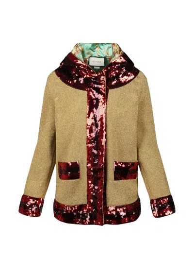 Pre-owned Gucci Sequin-embroidered Hooded Jacket Jacket In Gold
