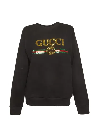 Pre-owned Gucci Sequin-logo Sweatshirt In Black