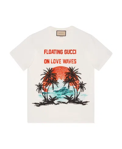 Gucci Sequinned Slogan-print T-shirt In White