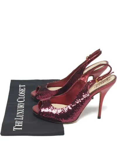 Pre-owned Gucci Sequins Peep-toe Slingbacks Sandals In Red