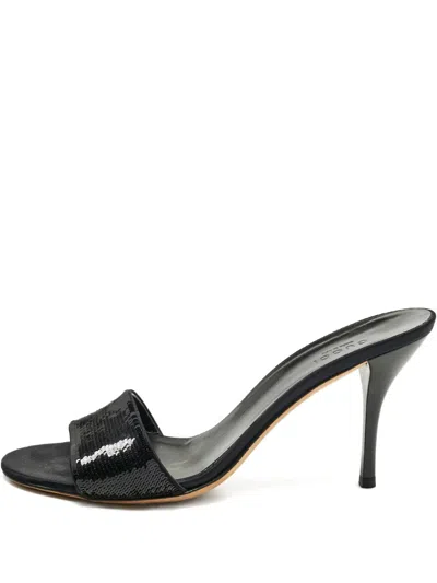 Pre-owned Gucci Sequins-strap Heeled Sandals In Black