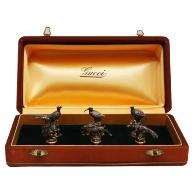 Pre-owned Gucci Set Of 6 Vintage  Italian Sterling Silver Place Card Holders Circa 1960 In Brown