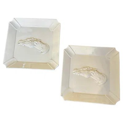 Pre-owned Gucci Set Of Two 1980s White Porcelain Horse Ashtrays By  Firenze