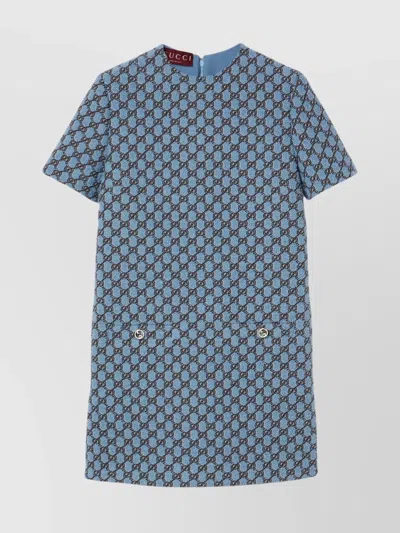 Gucci Shadow Gg Patterned Dress In Blau