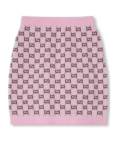 Gucci Shadow Wool Jacquard Skirt In Pink