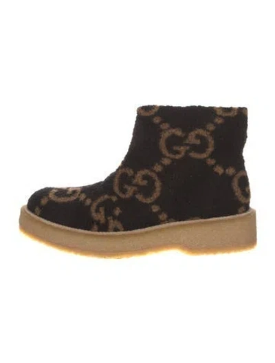 Pre-owned Gucci Shearling Animal Print Boots In Black