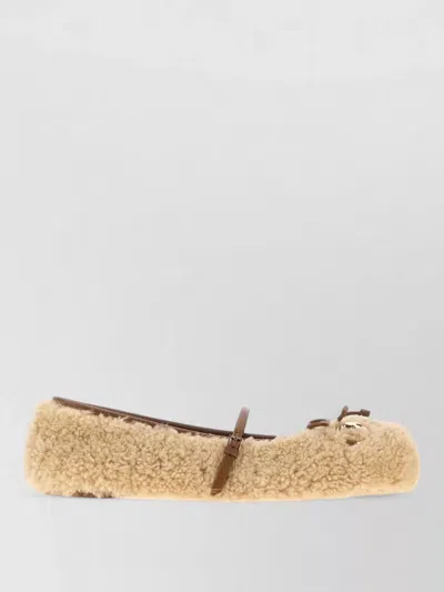 Gucci Shearling Ballerinas Round Toe Flat Bow Detail