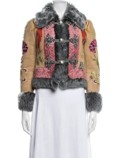 Pre-owned Gucci Shearling Floral Print Jacket In Multicolor