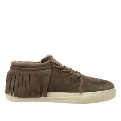 Pre-owned Gucci Shearling Fringe Lace Up In Brown