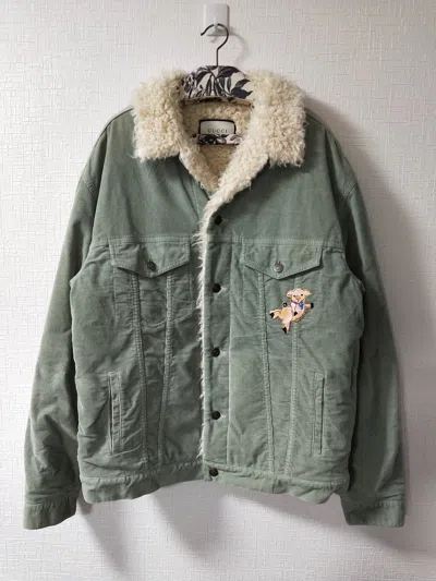 Pre-owned Gucci Shearling Lined Corduroy Jacket In Blue