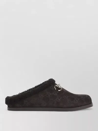 Gucci Shearling Mule Slip On Metal Detail In Multi