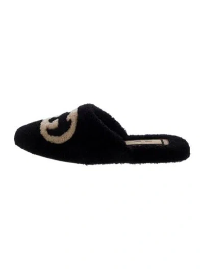 Pre-owned Gucci Shearling Printed Slides In Black