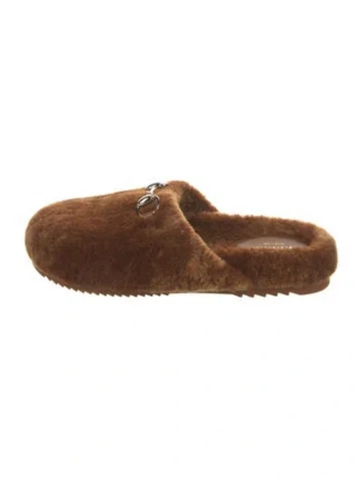 Pre-owned Gucci Shearling Slides In Brown