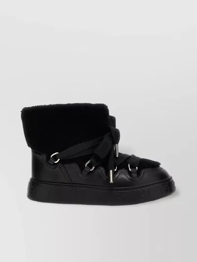 Gucci Shearling Trim Ankle Boots With Metal Eyelets In Black
