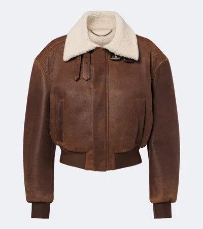 Gucci Shearling-trimmed Leather Blouson Jacket In Brown